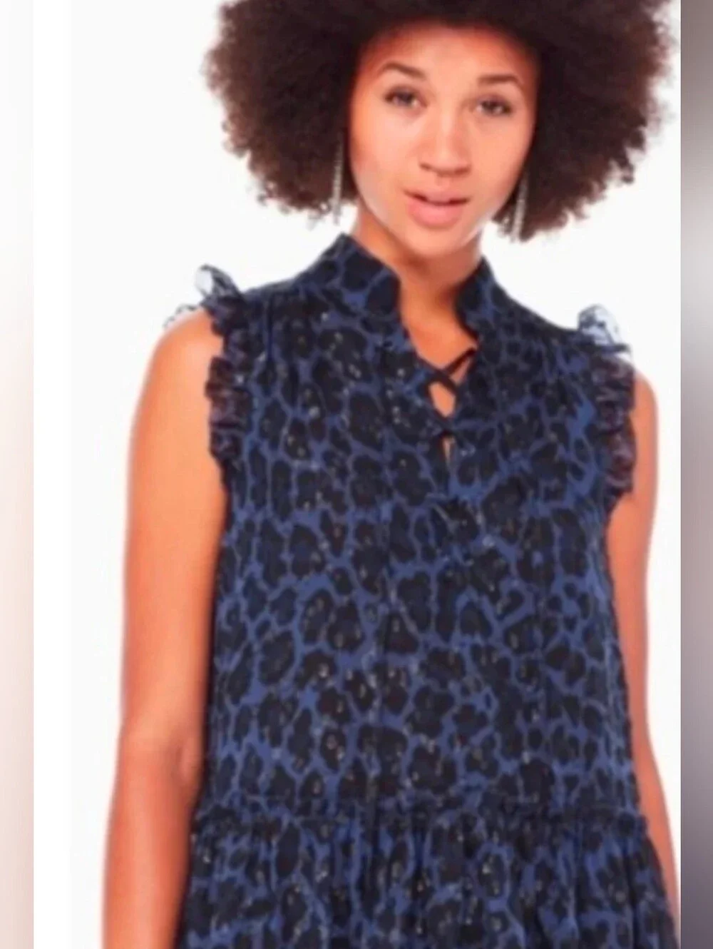 Kate Spade Blue Leopard Blouse XS
